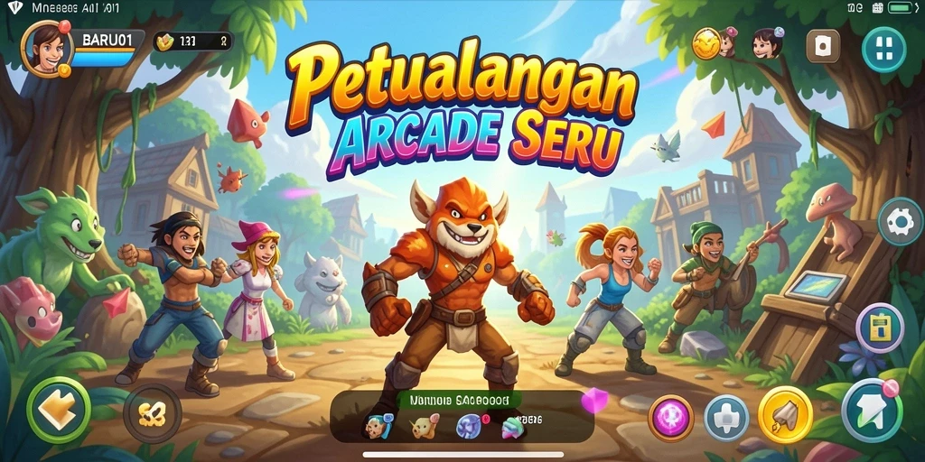 Screenshot menunjukkan gameplay seru di BARU01 dengan banyak rintangan.