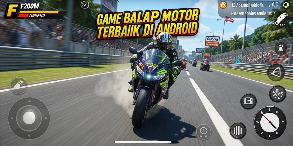 Gameplay seru F200M dengan motor balap yang mendebarkan.