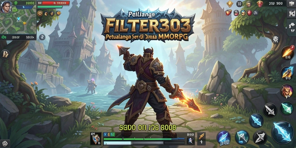Screenshot utama FILTER303 menunjukkan pemain beraksi dalam pertempuran epik MMORPG.