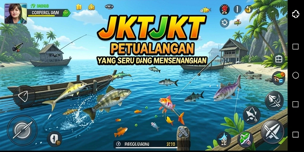 Tampilan gameplay <strong>JKTJKT</strong> yang mendebarkan saat menangkap ikan.