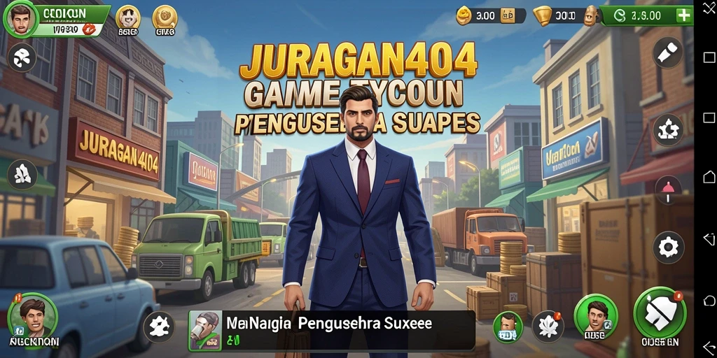 Tampilan gameplay JURAGAN404 yang menarik dan penuh strategi bisnis.