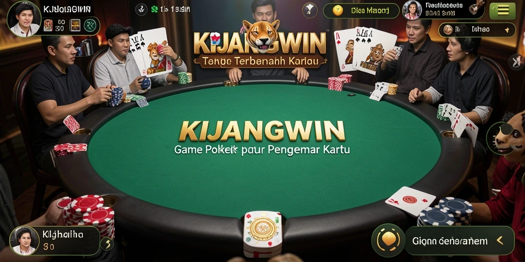 Screenshot dari gameplay Poker di KIJANGWIN yang menampilkan suasana meja yang seru.