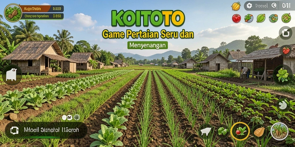 Tampilan seru gameplay pertanian di KOITOTO dengan ladang hijau subur.