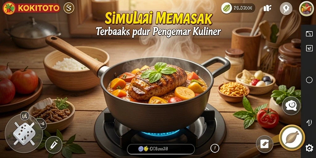Screenshot gameplay KOKITOTO yang menampilkan aksi memasak yang seru.