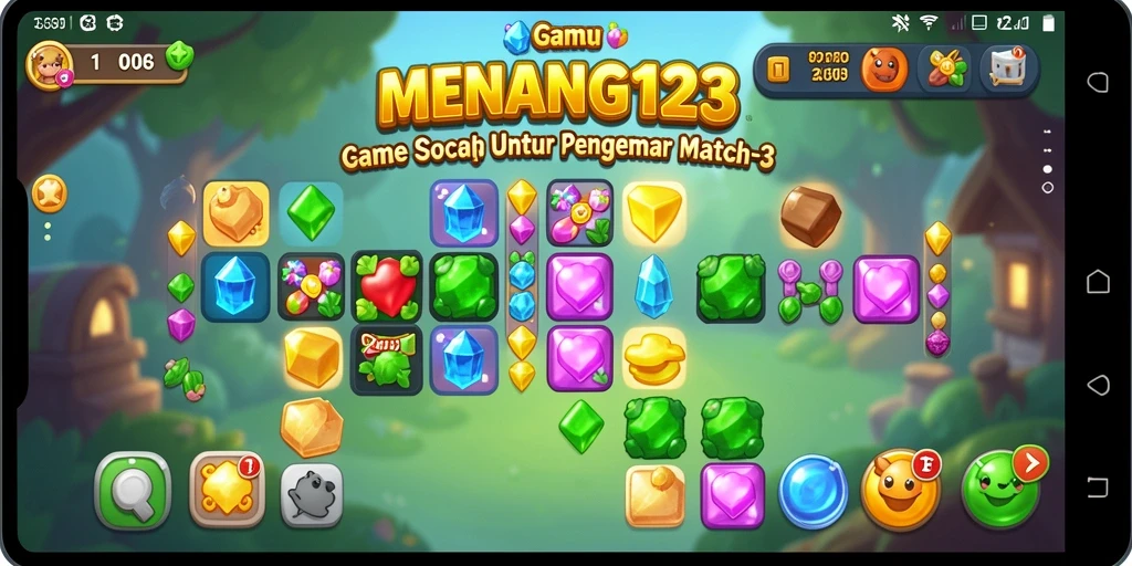 Screenshot MENANG123 menunjukkan warna-warni gameplay seru Match-3.