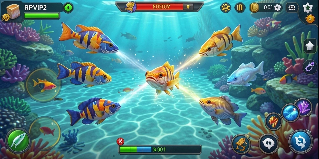 Tampilan gameplay RPVIP2 dengan aksi menembak ikan yang seru.