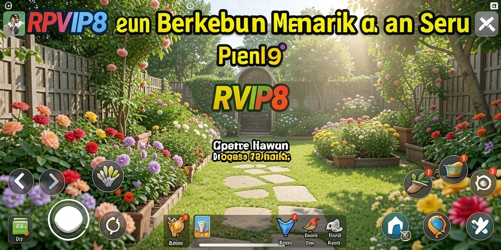 Tampilan gameplay RPVIP8 dengan kebun yang indah dan segar.