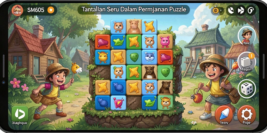 Tampilan gameplay SM605 menunjukkan tantangan puzzle yang mengasah otak.