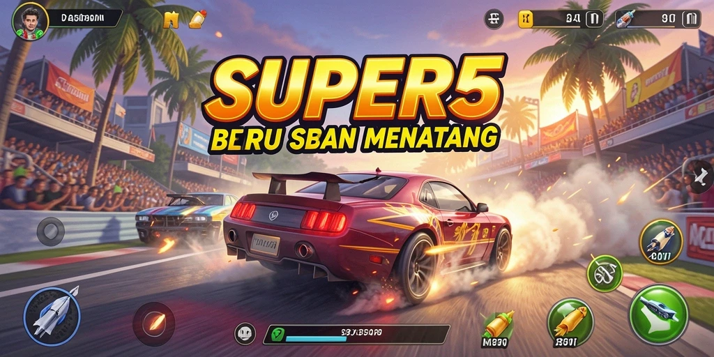 Gameplay balapan yang intens dan mendebarkan di SUPER5.