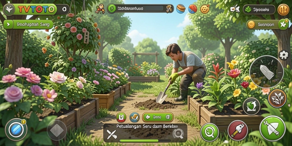 Screenshot menampilkan permainan berkebun yang seru dan interaktif.