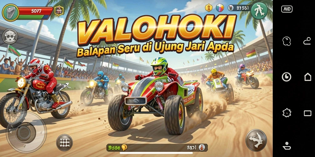 Tampilan gameplay VALOHOKI yang mendebarkan di lintasan balap.